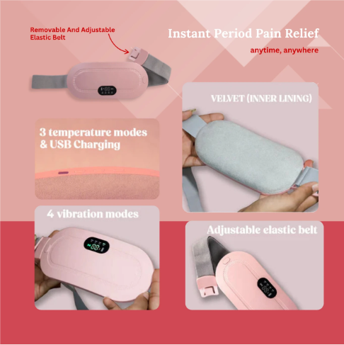 Cordless Period Pain Relief Heating Belt for Women | Portable Rechargeable Heating Pad with Massage